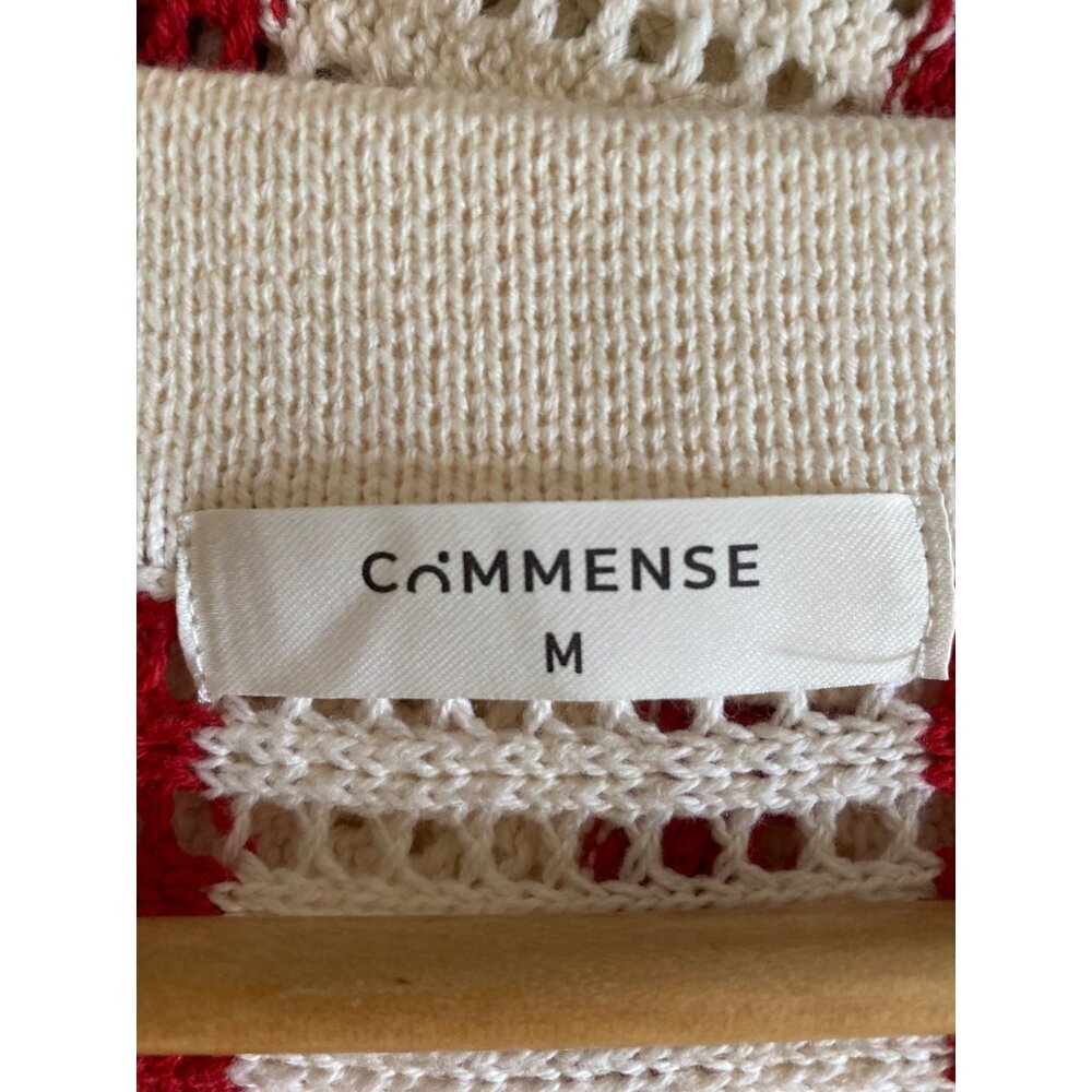 Commense Red and Cream Striped Crochet Polo Collared Button Cardigan M - Picture 4 of 4
